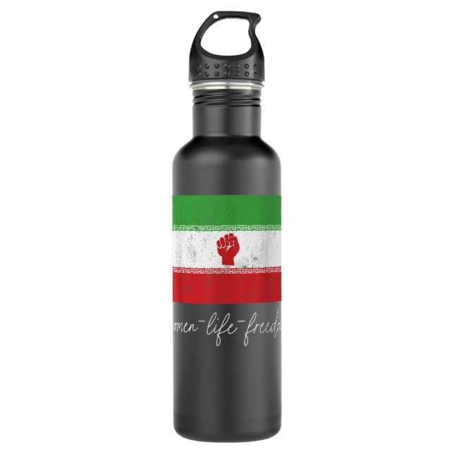 Iranian Flag Female with Fist Support Women of Ira 710 Ml Water Bottle (Front)