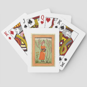 Iranian princely figure holding a cup and flask, c playing cards