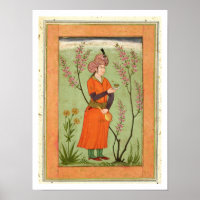 Iranian princely figure holding a cup and flask, c