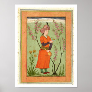 Iranian princely figure holding a cup and flask, c poster