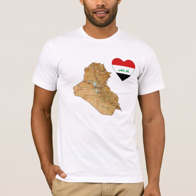 Iraq Flag Heart and Map T-Shirt (Front)