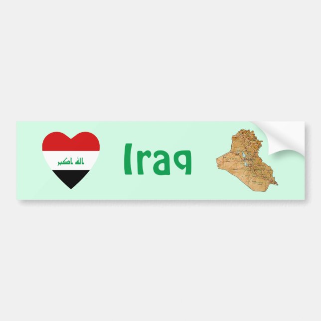 Iraq Flag Heart + Map Bumper Sticker (Front)
