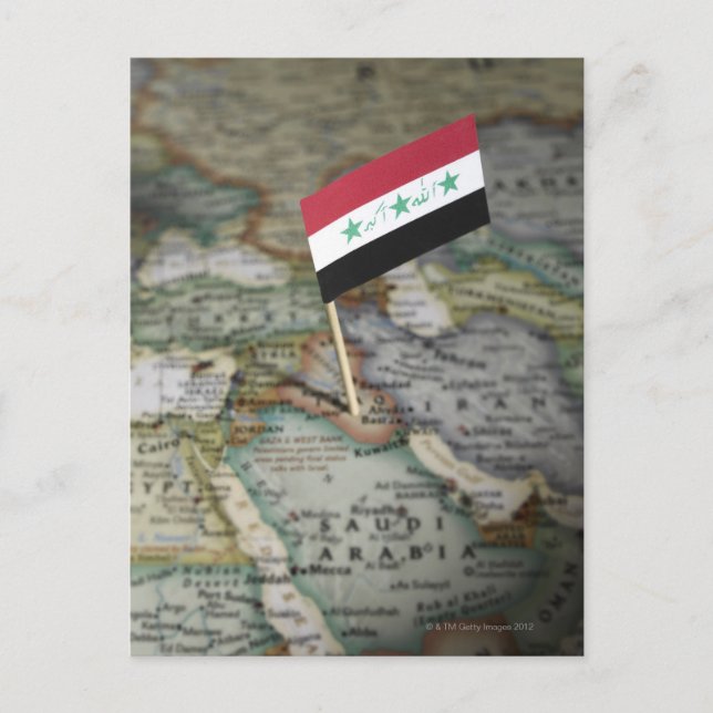 Iraq flag in map postcard (Front)