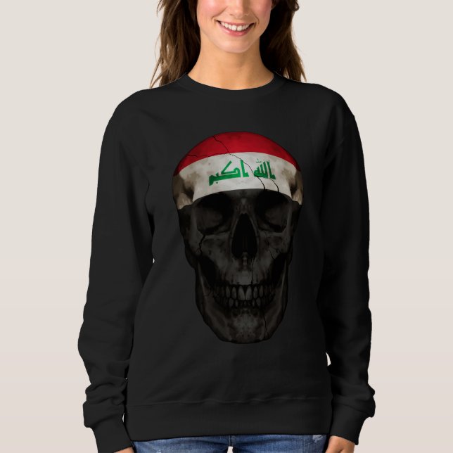 Iraq Flag Skull Iraqi Roots Proud Patriotic Sweatshirt (Front)