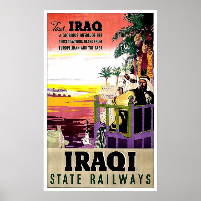 Iraq state railway, badouins, vintage travel poster (Front)