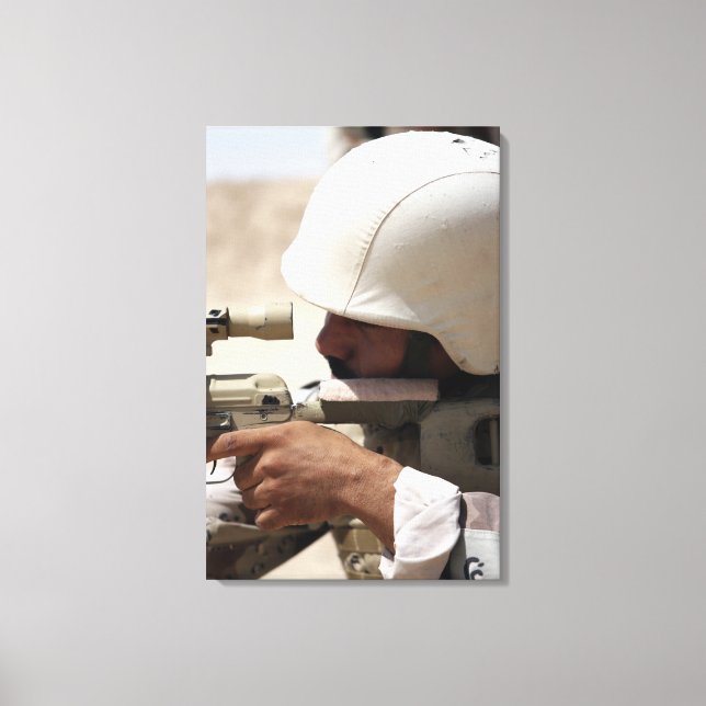 Iraqi Army Sergeant sights in down range Canvas Print (Front)