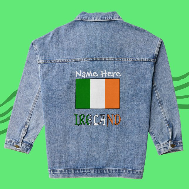 Ireland and Irish Flag Black Personalisation Denim Jacket (Creator Uploaded)