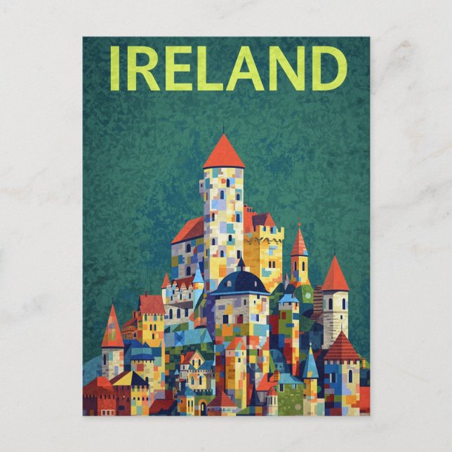 Ireland Castle Colorful Retro Travel Postcard (Front)