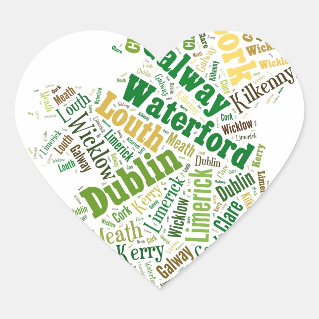 Ireland Cities Word Art Heart Sticker (Front)