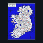 Ireland Clan Names Vintage Map Postcard<br><div class="desc">A very cool,  old vintage postcard map of Ireland's clan Names repurposed on a new postcard.</div>
