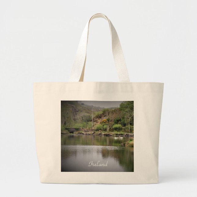 Ireland, County Cork, Lake, Swans, Photography Large Tote Bag (Front)
