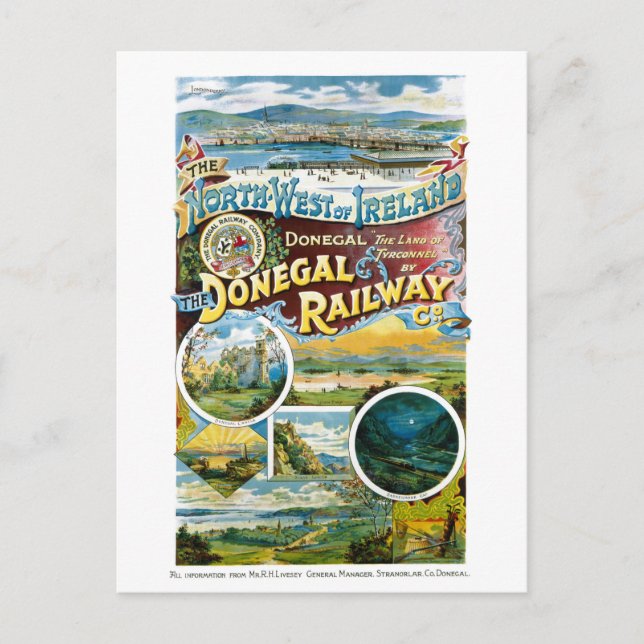 Ireland Donegal Railway Restored Vintage Poster Postcard (Front)