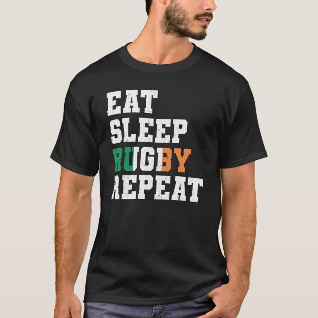 Ireland Eat Sleep Rugby Repeat Irish Pride T-Shirt (Front)