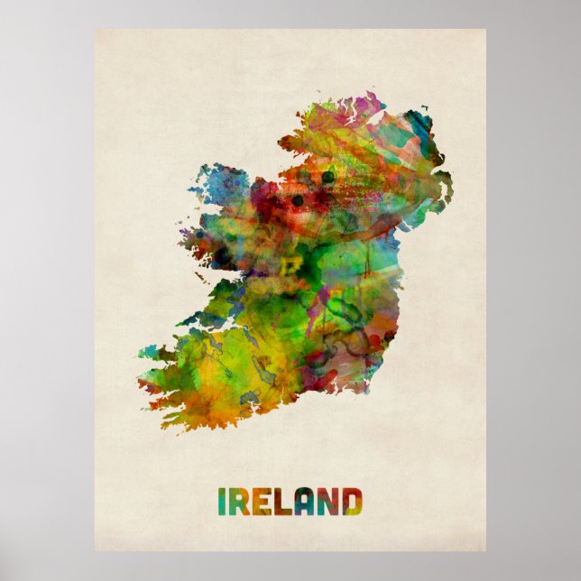 Ireland Eire Watercolor Map Poster (Front)