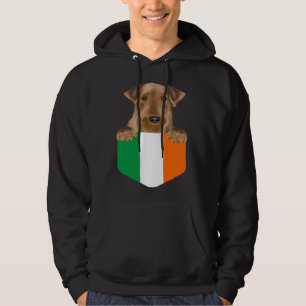Ireland Flag Airedale Terrier Dog In Pocket Hoodie