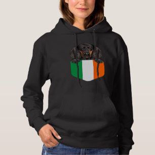 Ireland Flag Black and Tan Coonhound Dog In Pocket Hoodie