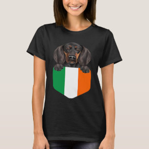 Ireland Flag Black and Tan Coonhound Dog In Pocket T-Shirt