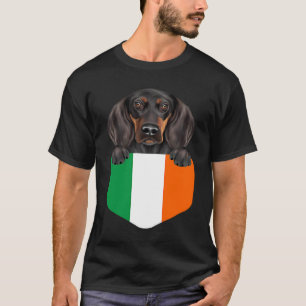 Ireland Flag Black and Tan Coonhound Dog In Pocket T-Shirt