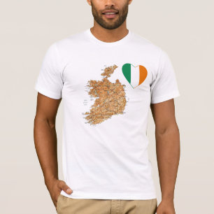 Ireland Flag Heart and Map T-Shirt
