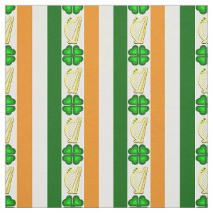 Ireland flag/Orange, shamrocks, Irish harp stripe Fabric
