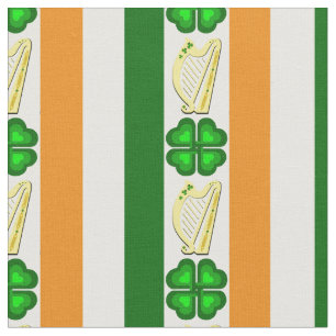 Ireland flag/Orange, shamrocks, Irish harp stripe Fabric
