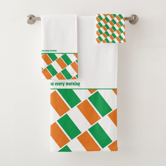 IRELAND FLAG Personalised Scripture WHITE Bath Towel Set (Insitu)