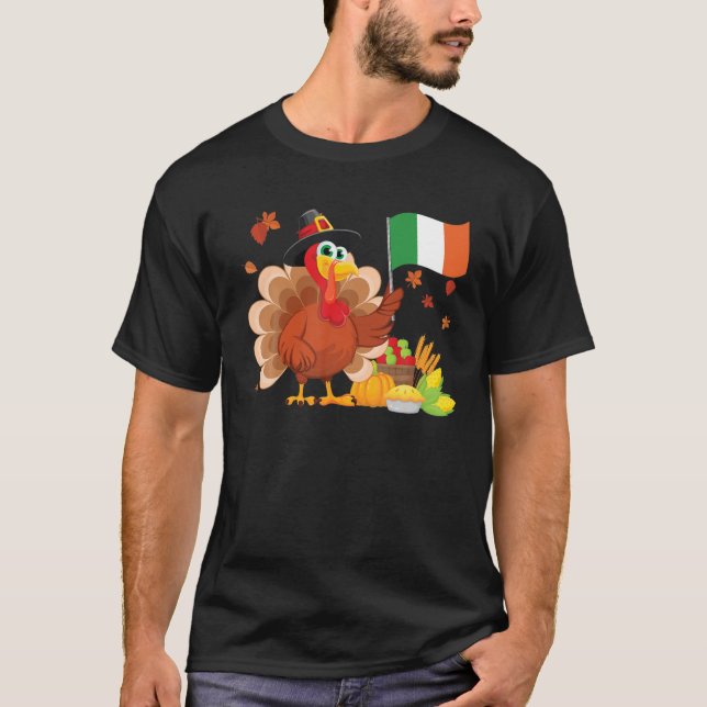 Ireland Flag Thanksgiving Irish Cute Turkey Family T-Shirt (Front)