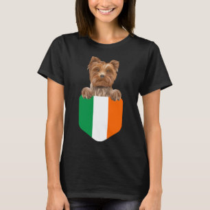 Ireland Flag Yorkshire Terrier Dog In Pocket T-Shirt