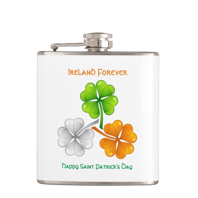 Ireland Forever Lucky Shamrock Hip Flask (Front)
