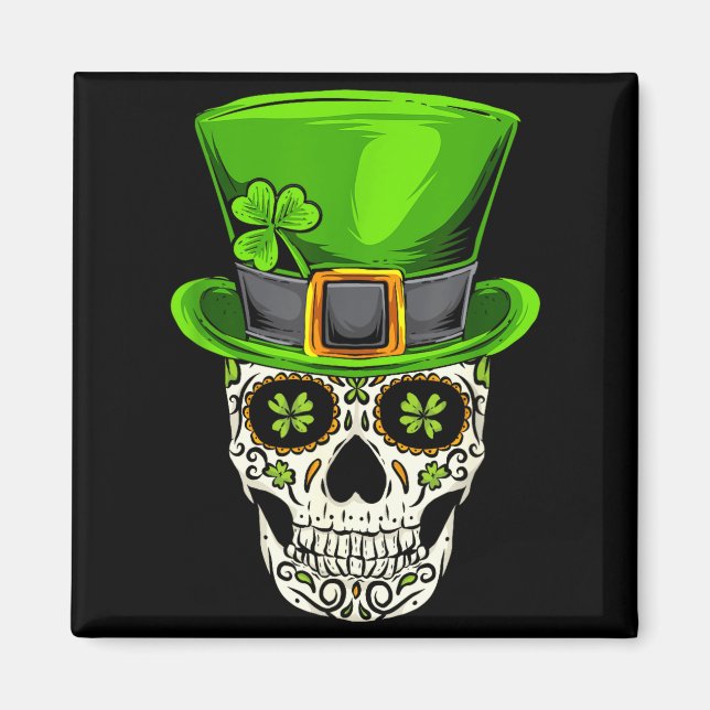 Ireland Gift Clover Mexican Irish Skull St Patrick Magnet (Front)