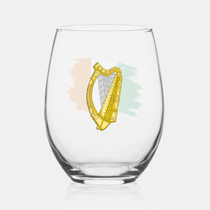 Ireland Glass, Harp, Irish Flag Stemless Wine Glass