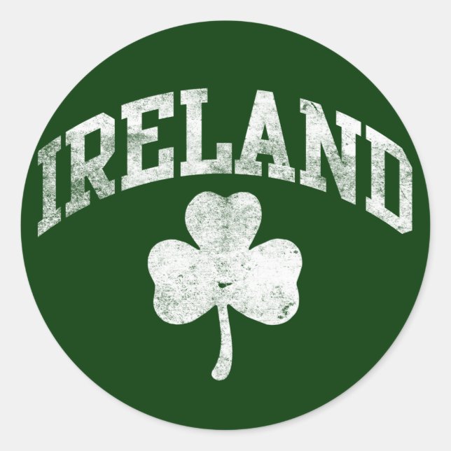 Ireland, Grunge Style Shamrock Varsity Classic Round Sticker (Front)