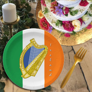 Ireland, Harp, Irish Flag - party, wedding /bday Paper Plate