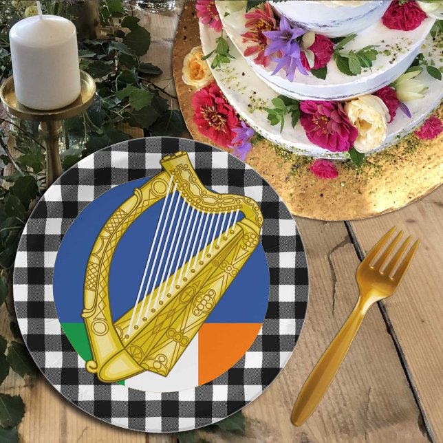 Ireland Harp plate, buffalo plaid & Irish Flag Paper Plate (Creator Uploaded)