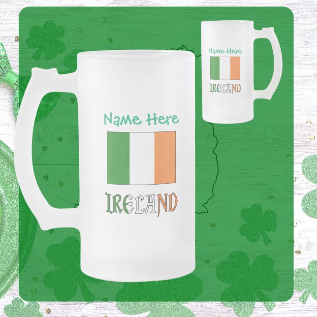 Ireland Irish Flag Green Personalisation  Frosted Glass Beer Mug (Creator Uploaded)
