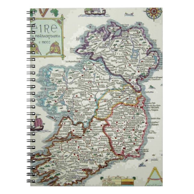 Ireland Map - Irish Eire Erin Historic Map Spiral Notebook (Front)