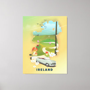Ireland map vintage travel poster canvas print