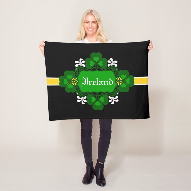 Ireland National Shamrock white flower-Custom name Fleece Blanket (In Situ)