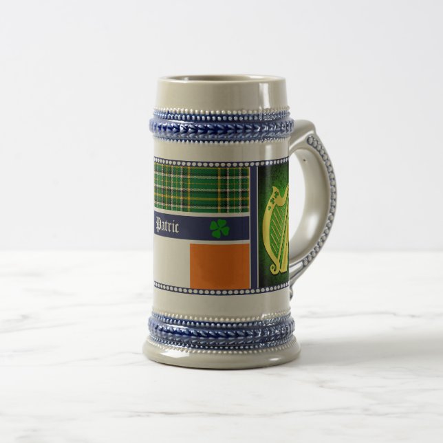Ireland National tartan/flag Harp/shamrocks w/name Beer Stein (Front Right)
