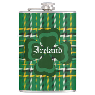Ireland National Tartan, Shamrock Customise name Hip Flask