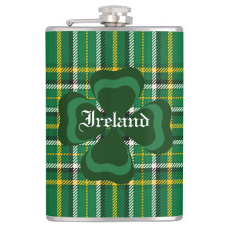 Ireland National Tartan, Shamrock Customise name Hip Flask