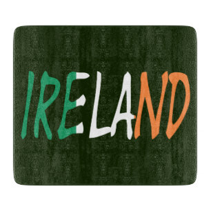 Ireland overlaid on Irish flag Glass cbcn Cutting Board