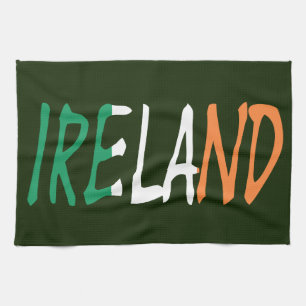 Ireland overlaid on Irish flag ktcnt Tea Towel