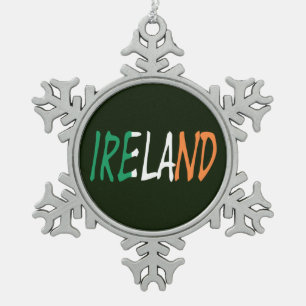 Ireland overlaid on Irish Flag orncn Snowflake Pewter Christmas Ornament