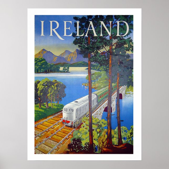 Ireland, railway, landscape view, vintage, travel poster (Front)