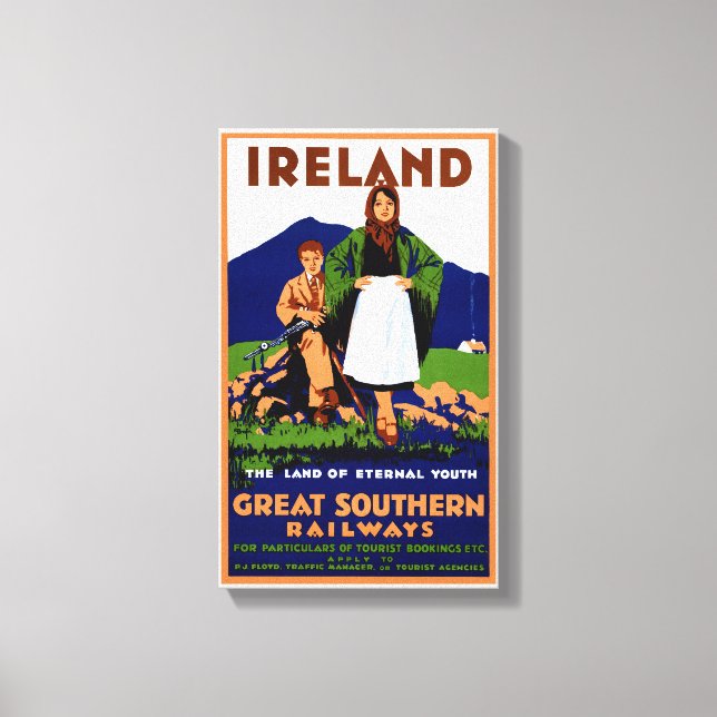 Ireland Restored Vintage Travel Poster Canvas Print (Front)