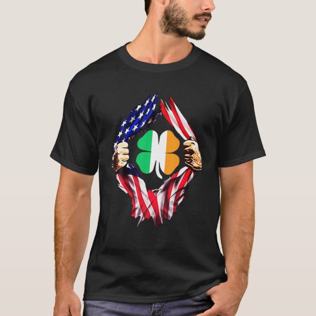 Ireland Shamrock Irish Shamrock Flag With Usa Flag T-Shirt (Front)
