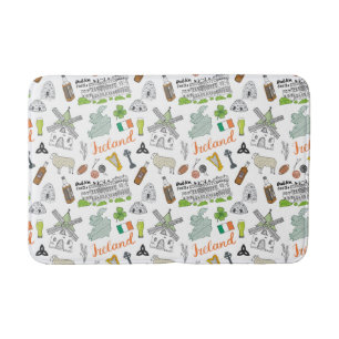 Ireland Sketch Doodle Pattern Bath Mat
