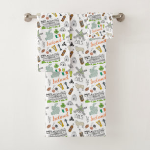 Ireland Sketch Doodle Pattern Bath Towel Set