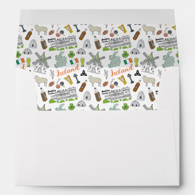 Ireland Sketch Doodle Pattern Envelope (Back (Bottom))